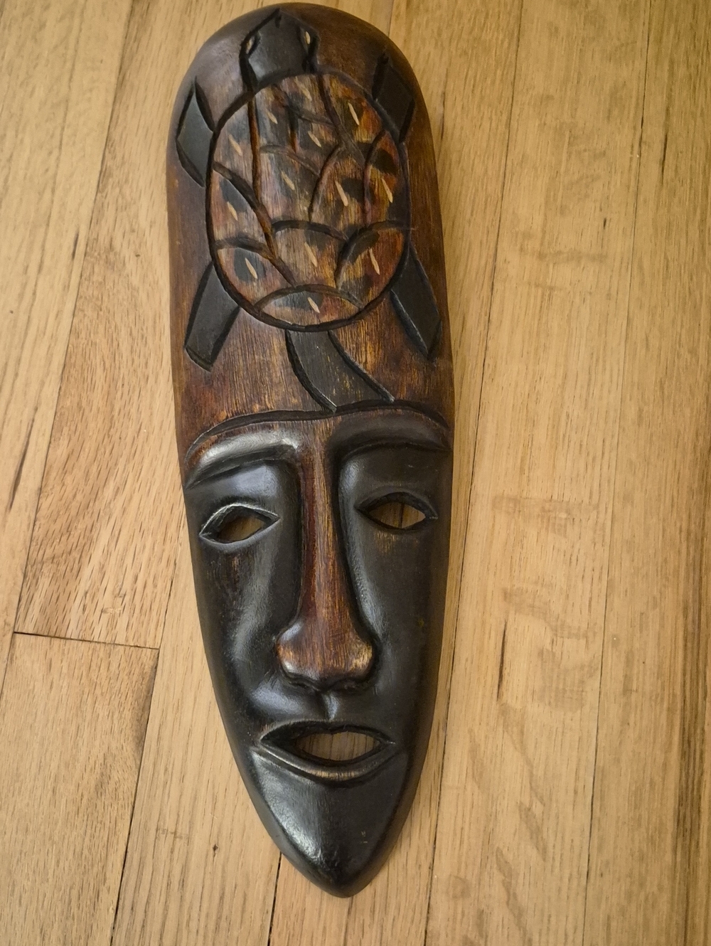 Vintage Haitian Hand-Carved Wooden Turtle Wall Mask Tribal Folk Art